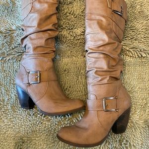 Fergalicious Tall Heel Boots - Beige Size 7.5